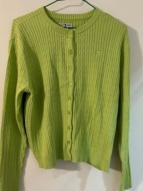 Duck Head Bright Green Cable Knit Button-Up Sweater